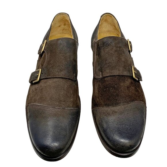 Billy Reid Leather Double Monk Strap Burnish Cap Toe Dress Shoe - Picture 6 of 13